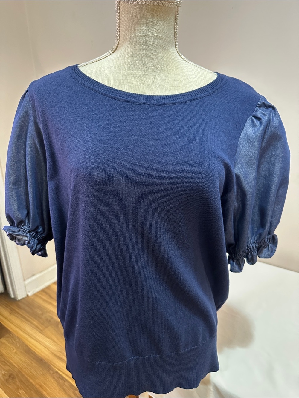 Navy Puff Sleeve Knit Top - Women